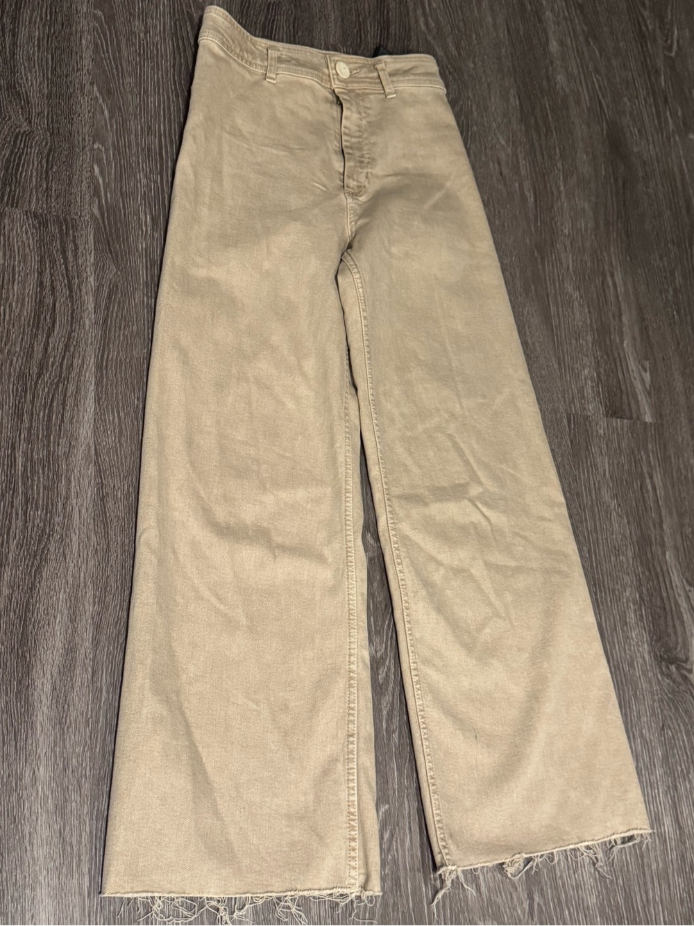 ZARA The Marine Straight High Rise Wide Leg Jeans Beige Raw Hem Size 4